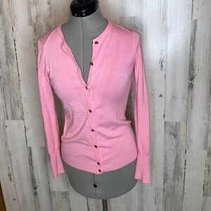 Zara light spring Barbie pink cardigan with gold buttons, size S